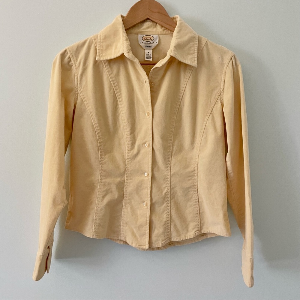 Talbots Soft Yellow Corduroy Button Down Shirt Stretch Cotton